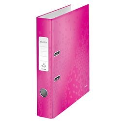 Ordner leitz 10060023 cartone 80 g m2 A4 larghezza 5 cm rosa etichetta sul dorso con foro di presa