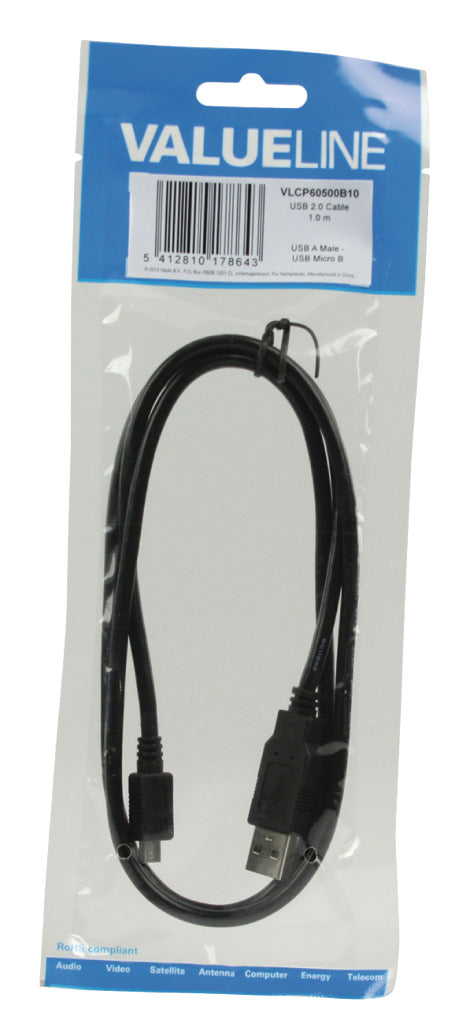 VALULINA VALULINE VLCP60500B10 USB 2.0 USB Un cavo maschio Micro B maschio USB 1,00 M nero