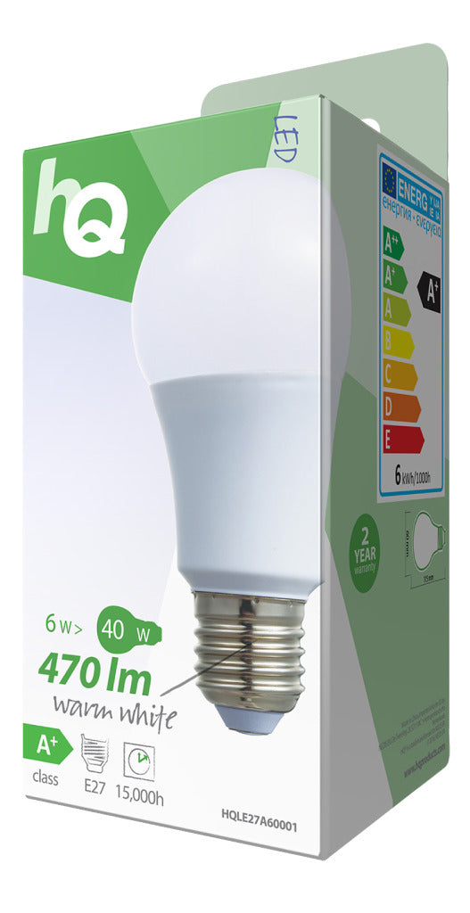 HQ HQ HQLE27A60001 LED LAMPAGGIO A60 E27 6.5 W 470 LM 2 700 K