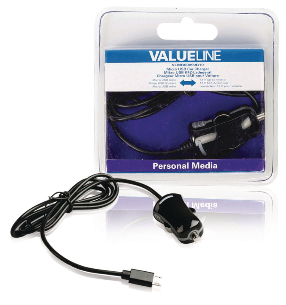 VALULINA VALULINE VLMB60890B10 Micro-USB Caricatore auto Micro USB MASCHIO MASCHIO 12V COLLEGAMENTO AUTO 1,00 M NERO 2.1A