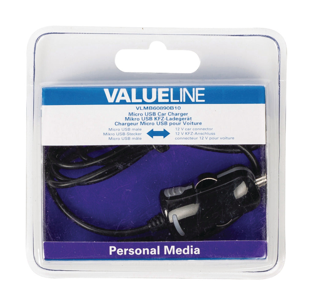 VALULINA VALULINE VLMB60890B10 Micro-USB Caricatore auto Micro USB MASCHIO MASCHIO 12V COLLEGAMENTO AUTO 1,00 M NERO 2.1A