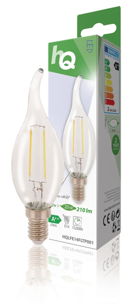 HQ HQ HQLFE14FLTP001 LAMPAMENTO DI FILAMENTO RETRO LED E14 CANDELLO BENTATO 2 W 210 LM 2700 K
