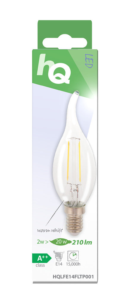 HQ HQ HQLFE14FLTP001 LAMPAMENTO DI FILAMENTO RETRO LED E14 CANDELLO BENTATO 2 W 210 LM 2700 K
