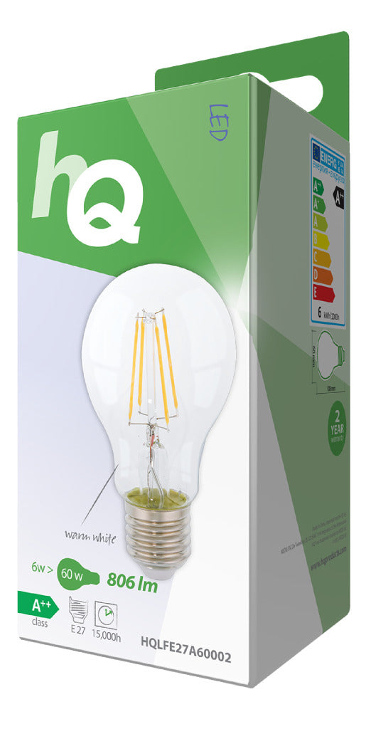 HQ HQ HQLFE27A60002 LAD FILAMENT RETRO LED E27 A60 6 W 806 LM 2700 K