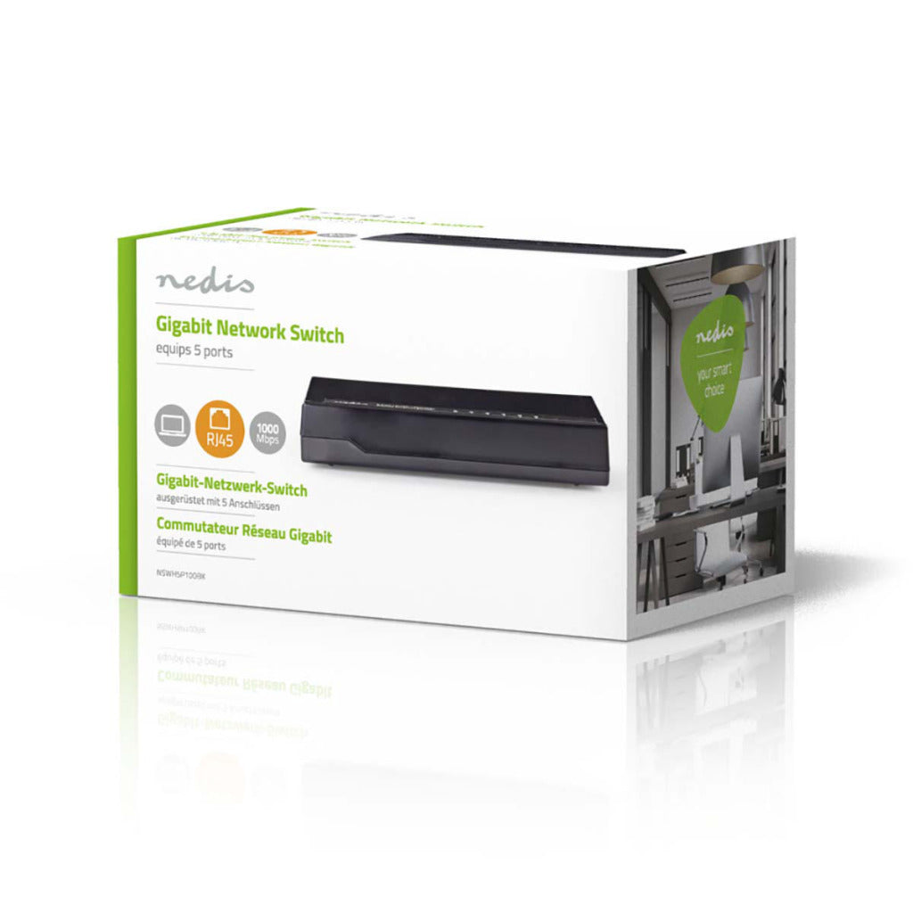 NEDIS NSWHH5P100BK Networkswitch 5 Puertos 1 GBPS LED INDICADORES
