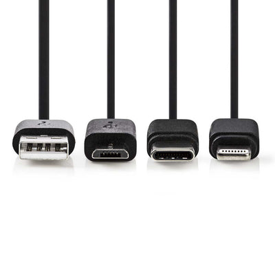 Nedis CCGP60620BK10 Sincronizzazione 3-in-1 e cavo di carica USB-A MICALE B MALE MASCHIO TIP-C Lightning maschio a 8 pin maschio 1,0 m nero