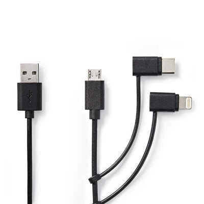 Nedis CCGP60620BK10 Sincronizzazione 3-in-1 e cavo di carica USB-A MICALE B MALE MASCHIO TIP-C Lightning maschio a 8 pin maschio 1,0 m nero