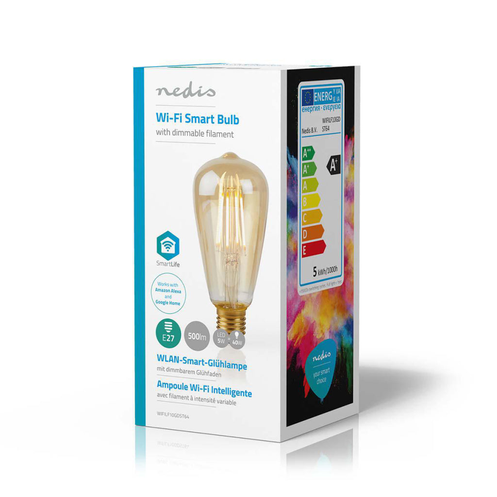 NEDIS WIFILF10GDST64 Lámpara LED Wi-Fi con filamento E27 ST64 5 W 500 LM