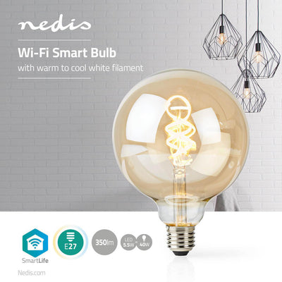Nedis wifilt10gdg125 wi-fi calentado a frío LED de LED blanco girado E27 G125 5.5 W 350 lm