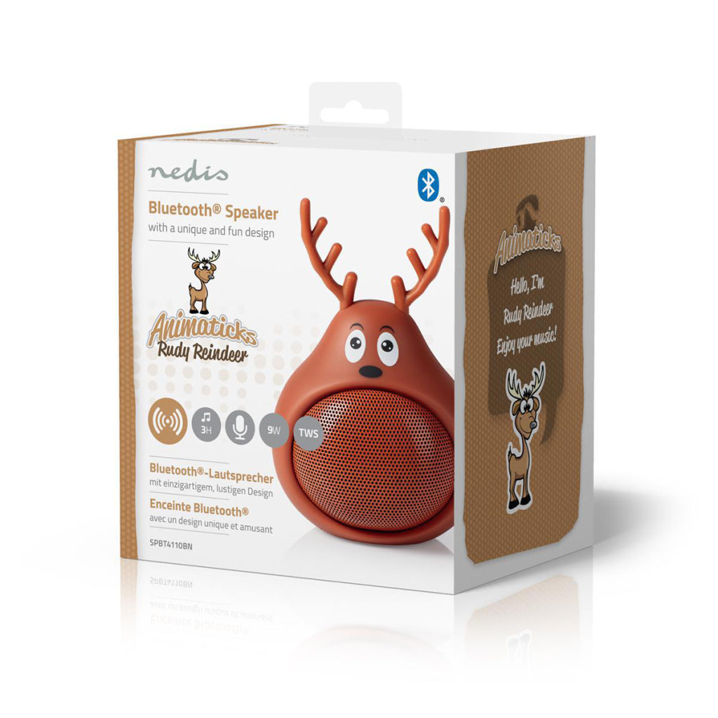 Nedis SPBT4110bn Animatichs Bluetooth Speaker 3 ore di gioco di tempo di gioco -Chiamata Rudy Reindeer
