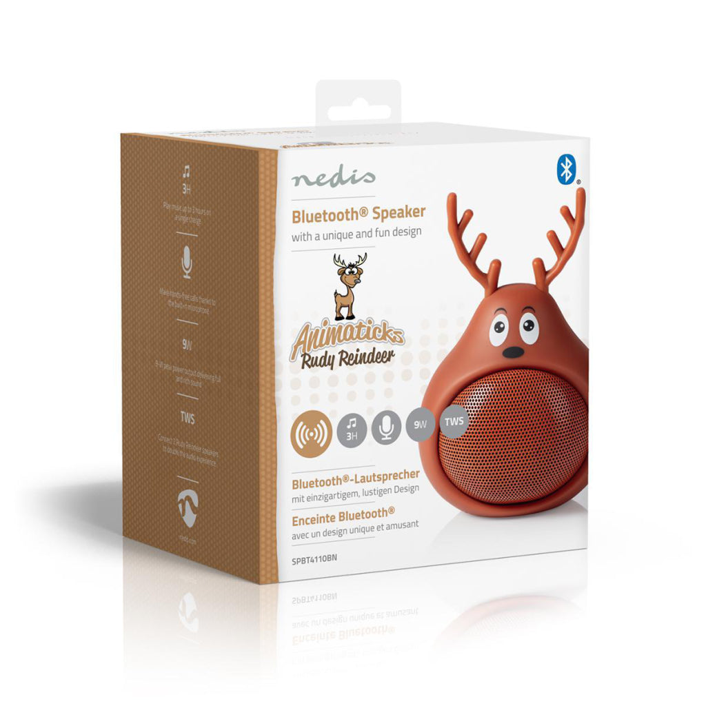 Nedis SPBT4110bn Animatichs Bluetooth Speaker 3 ore di gioco di tempo di gioco -Chiamata Rudy Reindeer