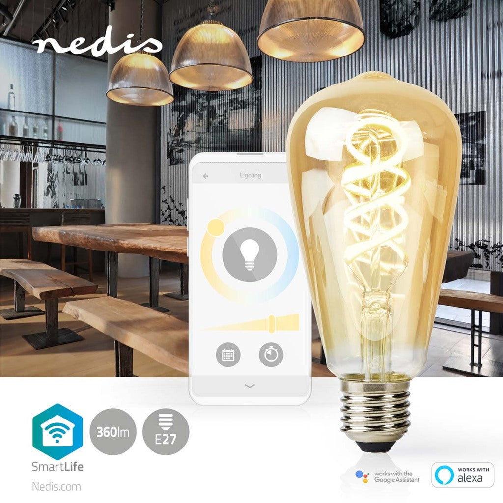 NEDIS WIFILRT10ST64 Lámpara de filamento LED SmartLife Wi-Fi E27 360 LM 4.9 W CALIENTA A COLO WHITE 1800 6500 K Vlass Android Comercio; iOS st64