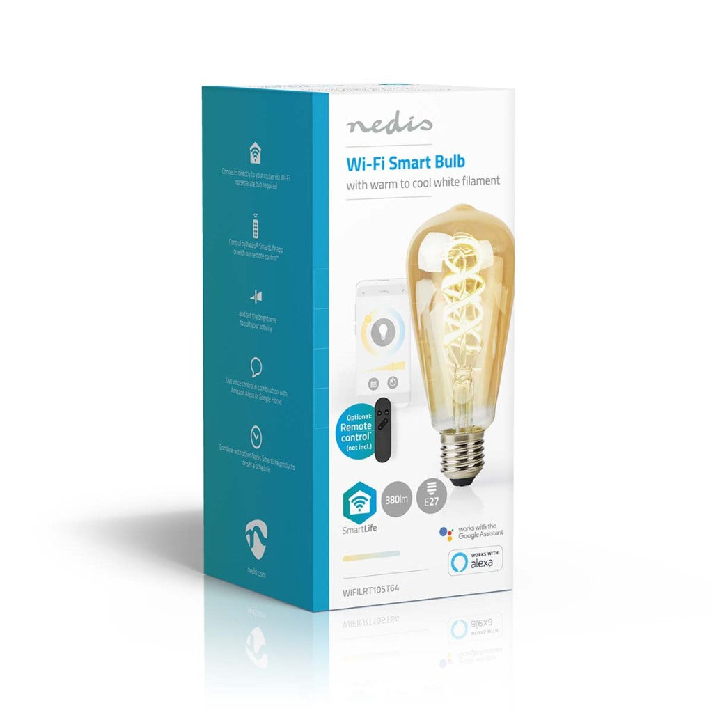 NEDIS WIFILRT10ST64 Lámpara de filamento LED SmartLife Wi-Fi E27 360 LM 4.9 W CALIENTA A COLO WHITE 1800 6500 K Vlass Android Comercio; iOS st64