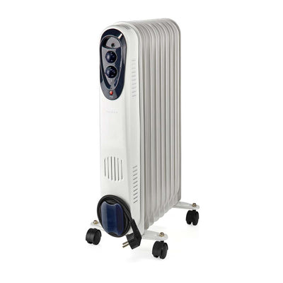 Nedis htoi30wt9 mobiele olieradiator 800 1200 2000 w 9 vinnen instelbare thermostaat 3 warmte standen omvalpreventie wit