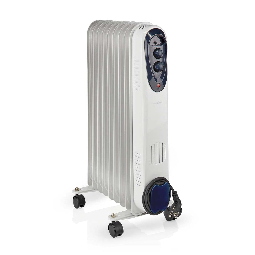 Nedis htoi30wt9 mobiele olieradiator 800 1200 2000 w 9 vinnen instelbare thermostaat 3 warmte standen omvalpreventie wit