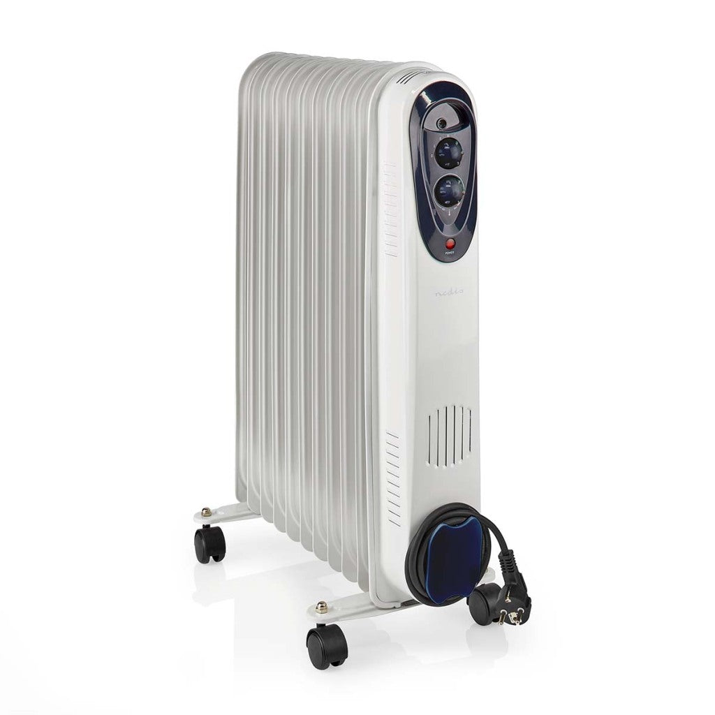 Nedis htoi30wt11 mobiele olieradiator 1000 1500 2500 w 11 vinnen instelbare thermostaat 3 warmte standen omvalpreventie wit