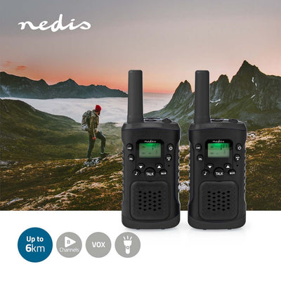 NEDIS WLTK0610BK WALKIE TALKIE SET 2 PNOLGOS DE UNA 6 CANTANOS DE FRECUENCIA: 8 VOX a 3 horas de salida de auriculares 2 auriculares Negro