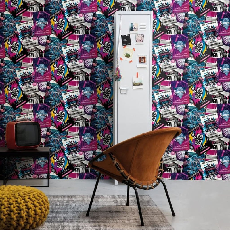 Wallpaper North Wall Noordwand Good Vibes Club Poster viola e rosa