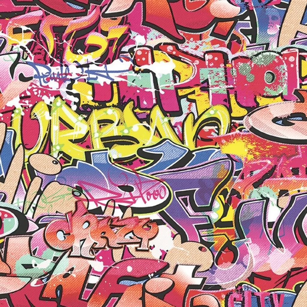 NOordwand Noordwand Wallpaper Good Vibes Graffiti Pink and Orange
