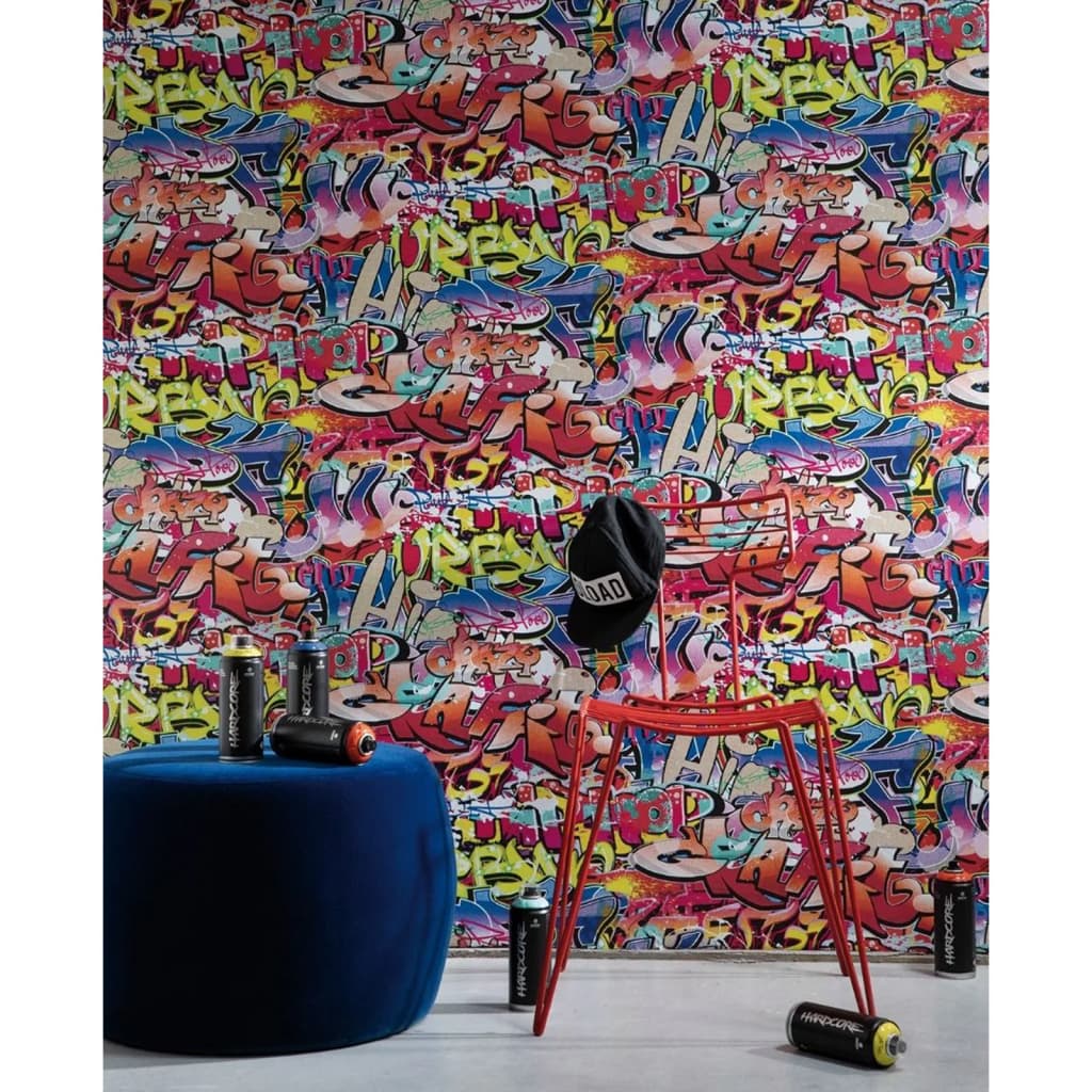 NOordwand Noordwand Wallpaper Good Vibes Graffiti Pink and Orange