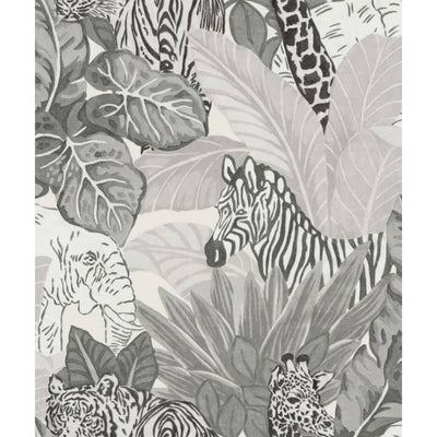 Noordwand behang good vibes jungle animals grijs en zwart