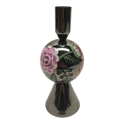Mansion atmosphere candlestick chrysanthemum black 7.5x7.5x18.5cm