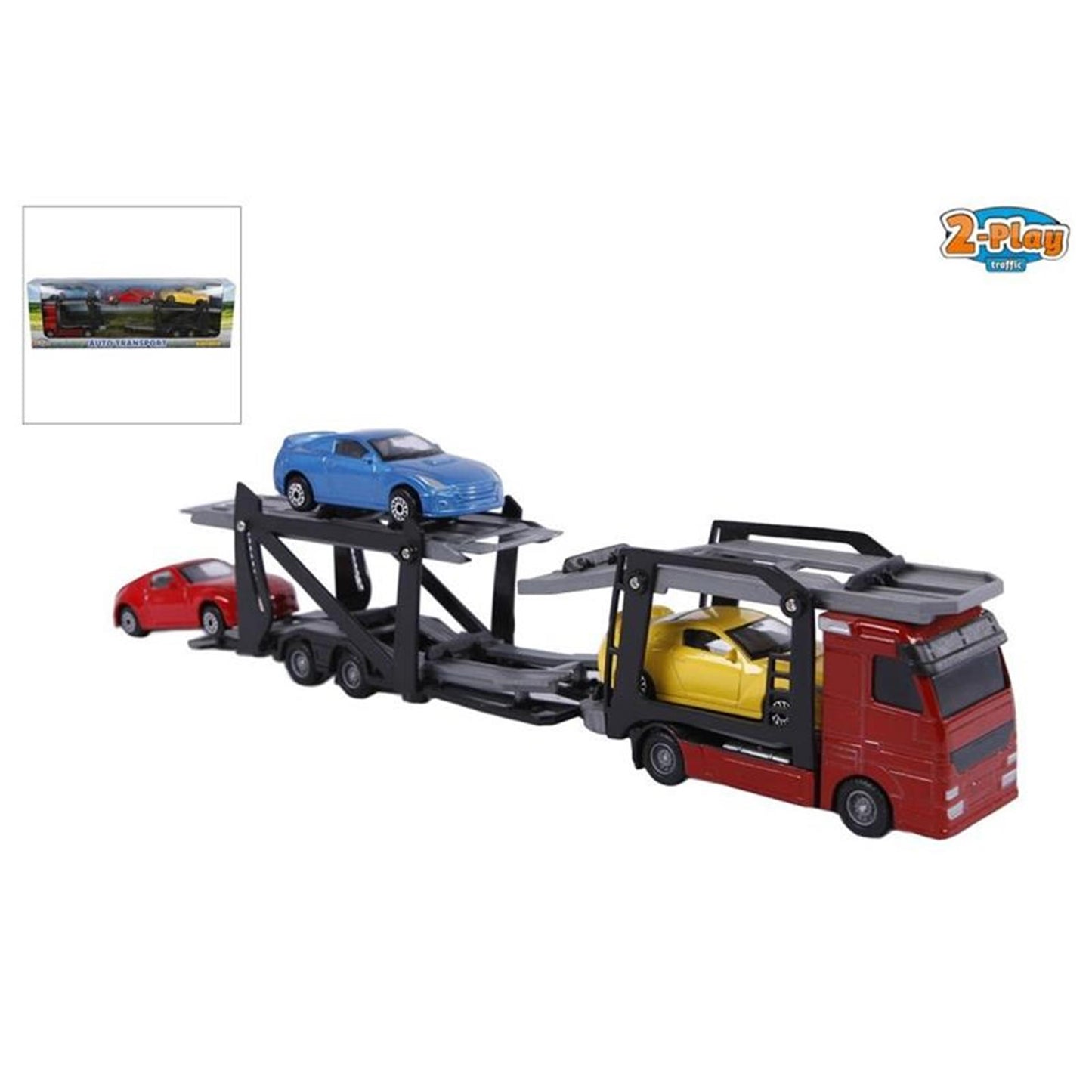 Transportador de camiones con casos de 2 plays con automóviles, 26 cm