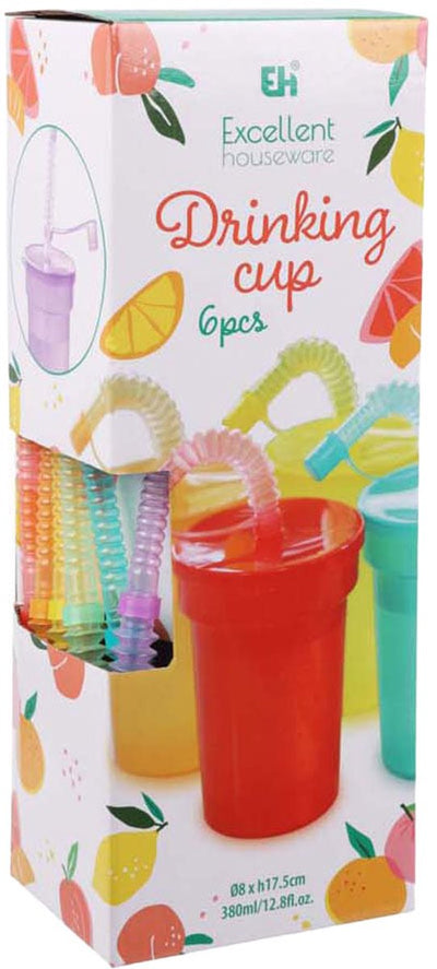 Bicchieri colorati con cannuccia, 6 pz.