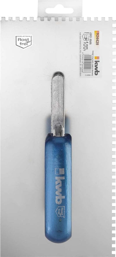 Kwb llana de cola peine de cola llana de yeso - 280 x 130 mm - acero inoxidable - tamaño de diente 4 mm