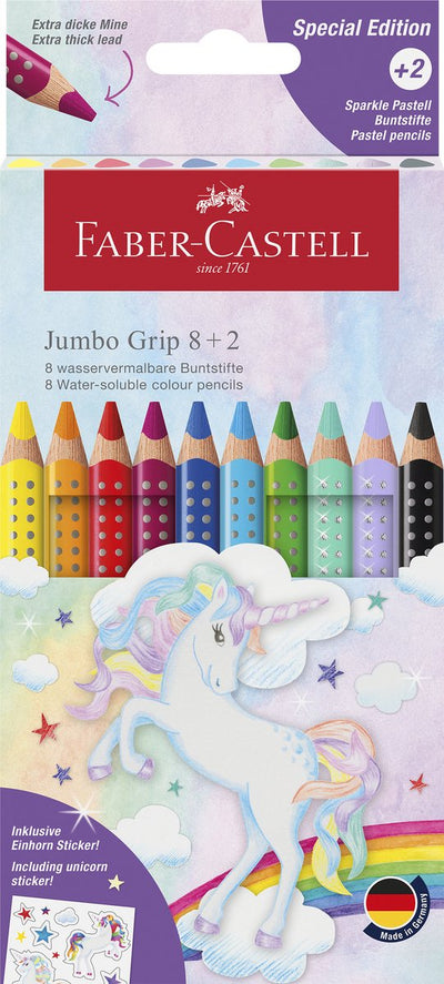 Lápices de colores faber-castell - unicornio jumbo grip - 10 colores incl. hoja de pegatinas - fc-110923