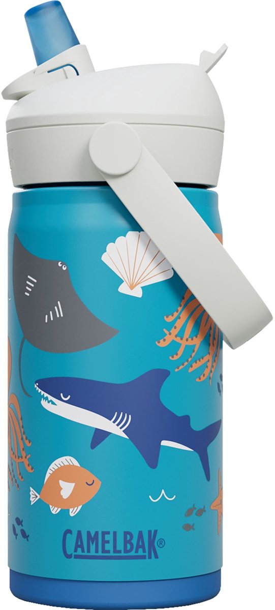 Camelbak thrive flip straw drinkfles kids - 350 ml - rvs - met rietje - isolatie waterfles - blauw