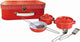 Set padelle in valigia rossa da 9 pezzi. 29x20x
