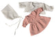 Abito da bambola, cardigan e cappello rosa bianco. 1+