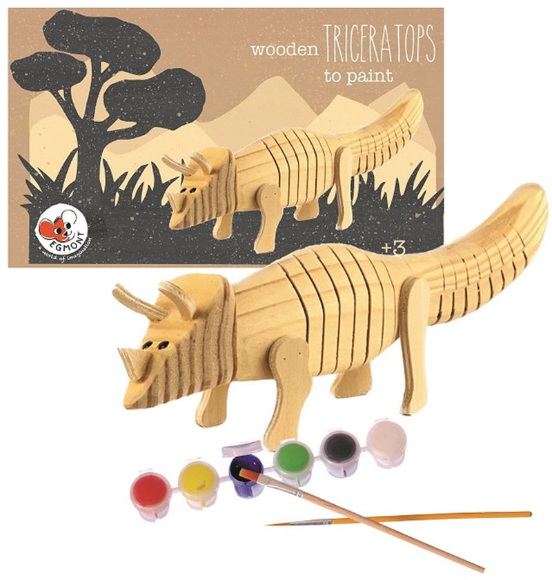 Triceratops de madera para pintar. 22x7x5