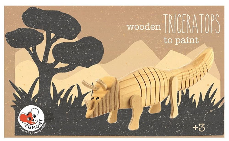 Houten triceratops om te verven. 22x7x5