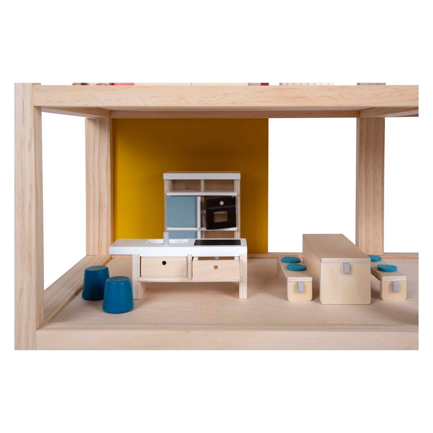 House per bambole in legno con mobili