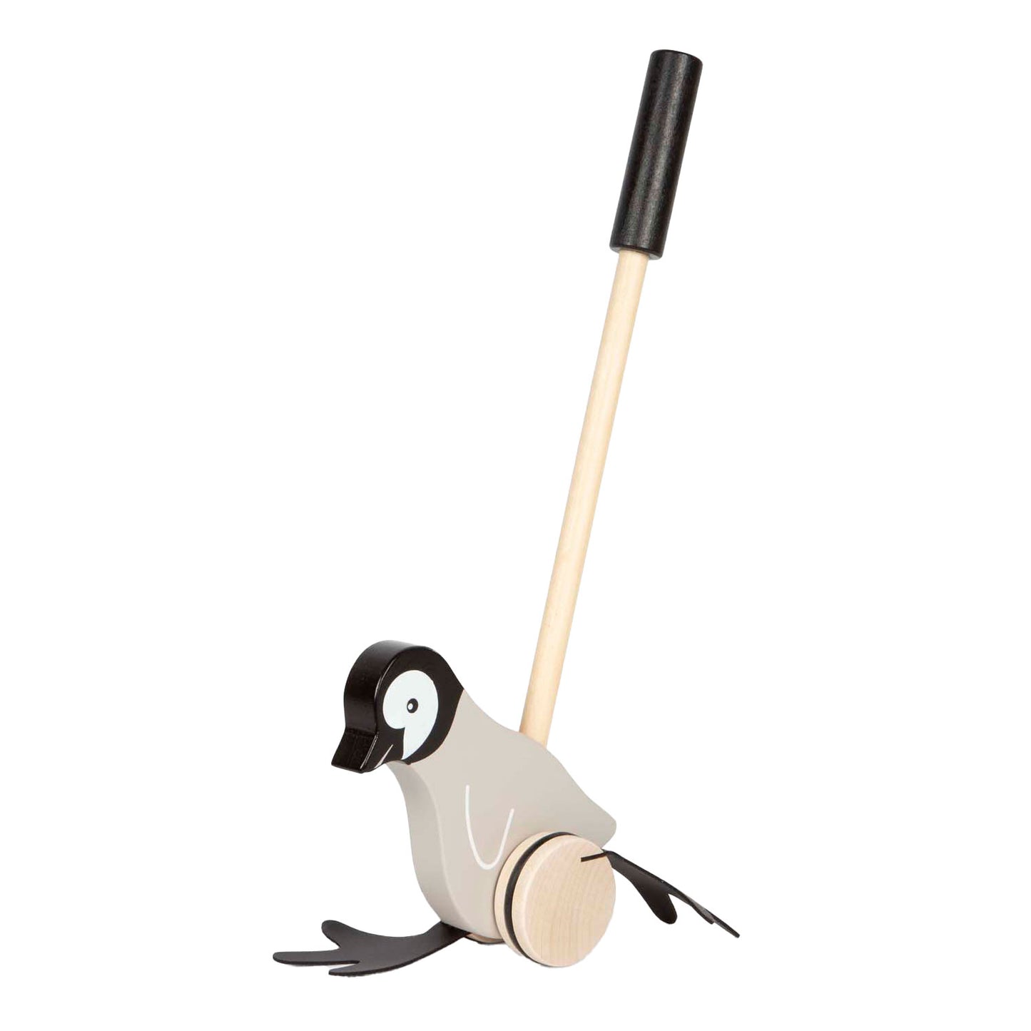 Pequeño pingüino de figura de empuje de madera de pie