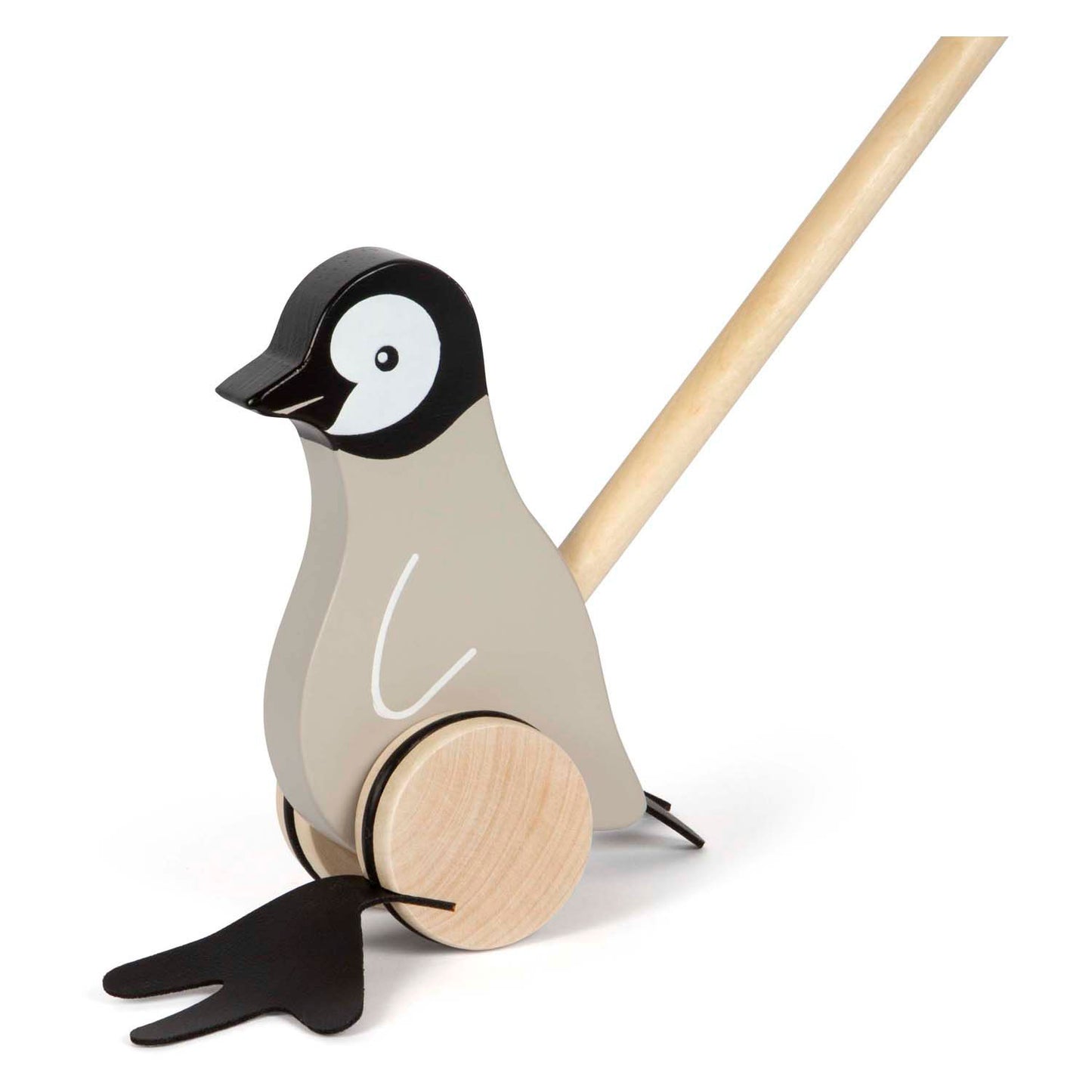 Pequeño pingüino de figura de empuje de madera de pie