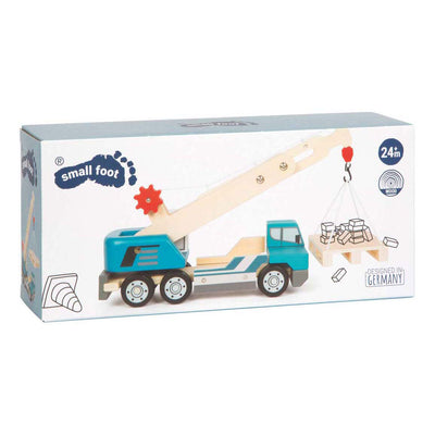 Piccolo piede - Truck di gru in legno blu con pallet