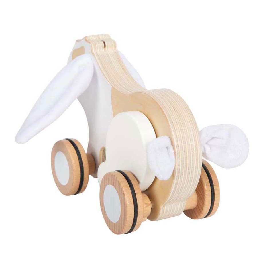 Piccole piede - coniglio in legno trekk con orecchie scoppiettanti
