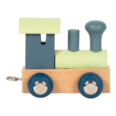 Pie pequeño - fuente de madera polar - locomotora azul verde - 12 piezas