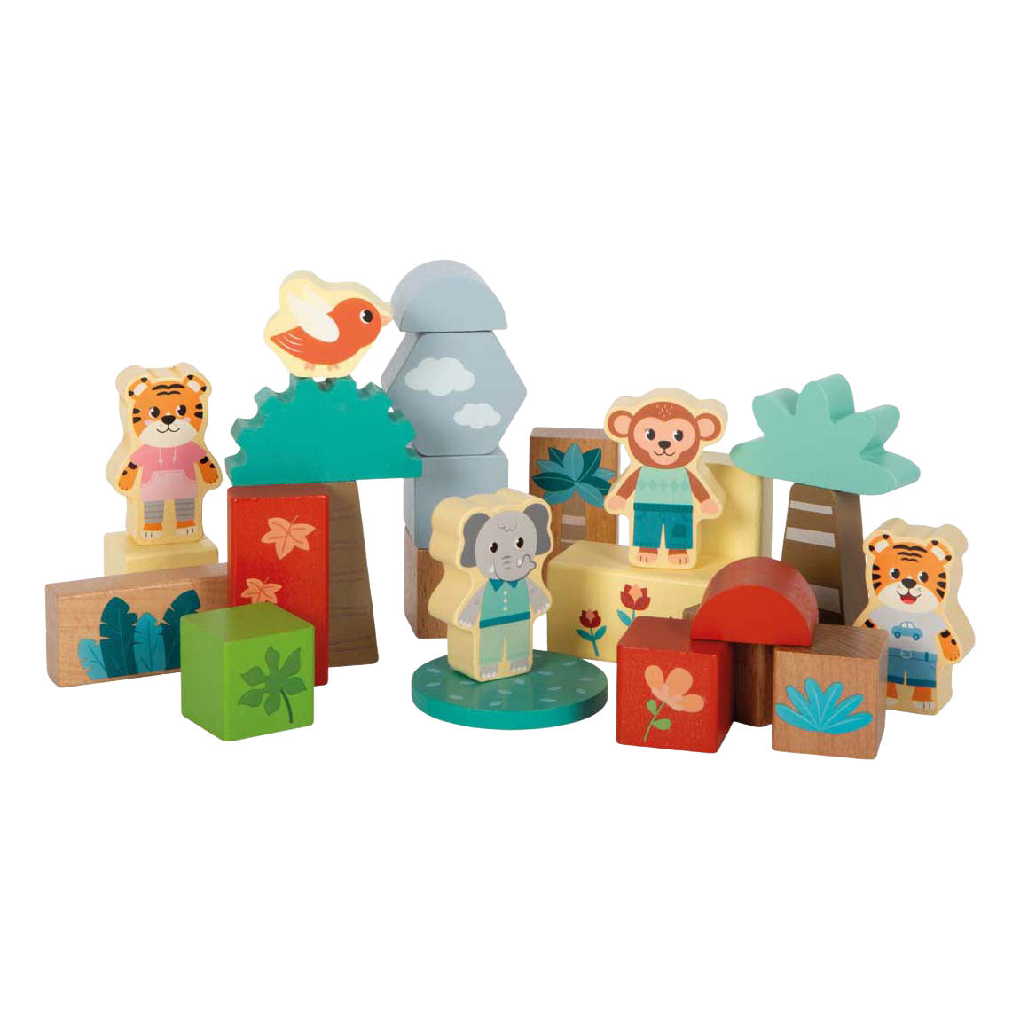Small foot - houten bouwblokken jungle friends fsc - 50dlg.