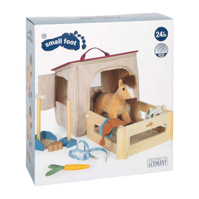 Set da gioco Small Foot - Cavallo con stalla e accessori in borsa