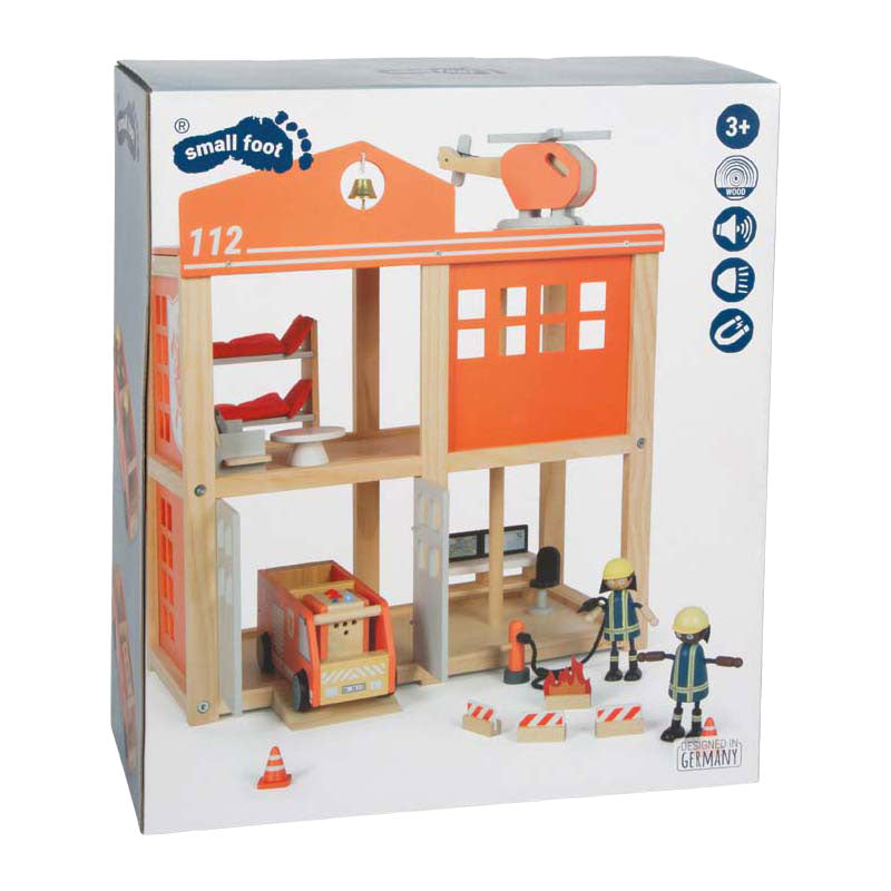 Small foot - caserma dei vigili del fuoco grande in legno con accessori