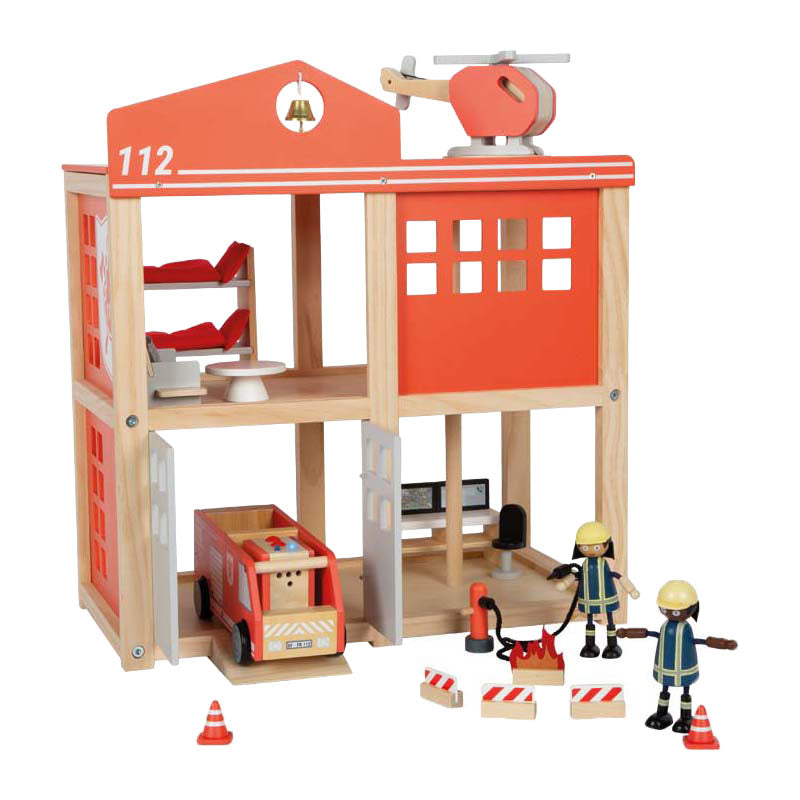 Small foot - caserma dei vigili del fuoco grande in legno con accessori