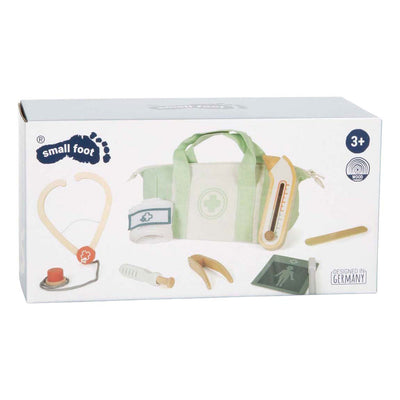 Small foot - set de juego con maletín de médico verde salvia - 8 piezas.