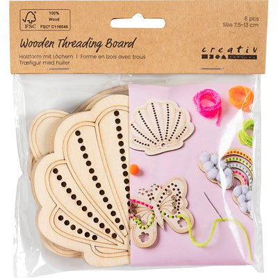 Creativ Company forma in legno con fori, arcobaleno, conchiglia, farfalla, misura 7,5-13 cm, 6 pezzi 1 scatola