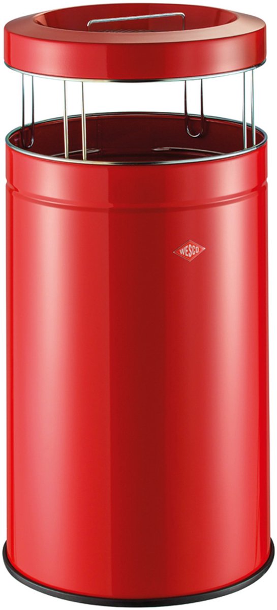 Wesco staande asbak big ash met zeef | 120 liter | metaal - rood | afvalbak met asbak staand - made in germany