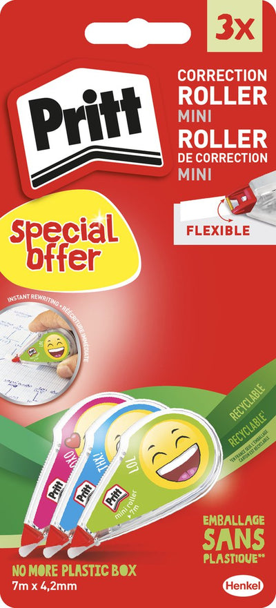 Pritt emoji roller value pack 4.2 mm x 7 m blister card | 4 emoji correction roller | office school correction roller.