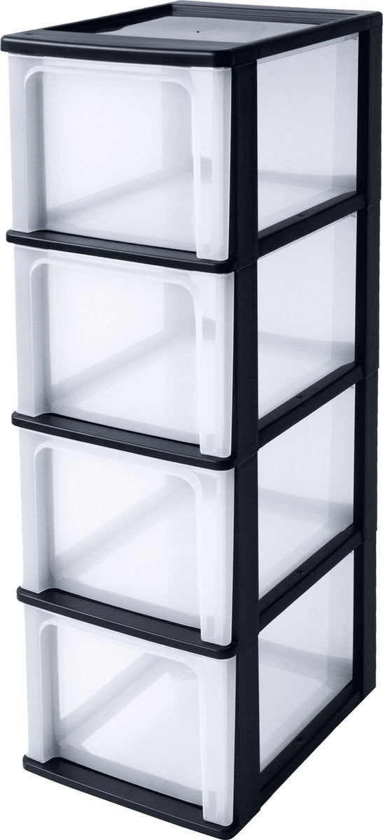 Cassettiera organizer Iris system a4 - 4 cassetti profondi - 4 x 13 l - plastica - nero trasparente - senza ruote